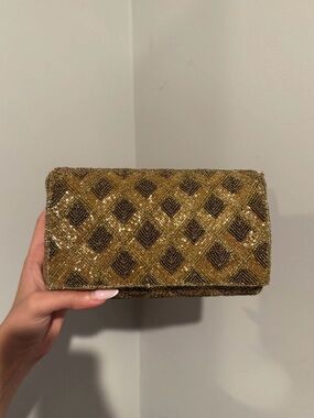 Gold Beaded Evening Clutch - Women Bags